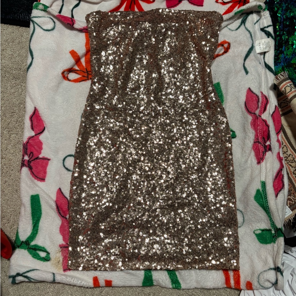 Fashion Nova Sequin Mini Dress in Gold